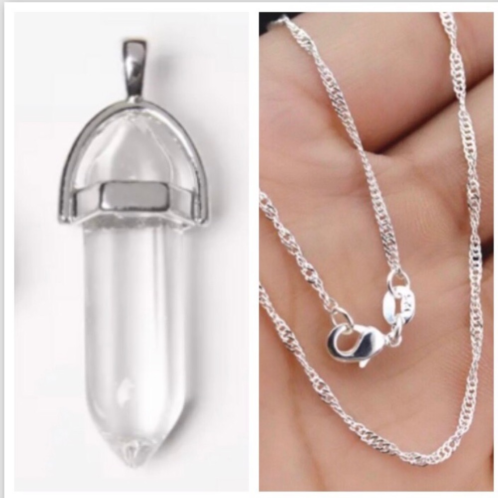 White Glass Hexagonal Chakra Pendant Necklace